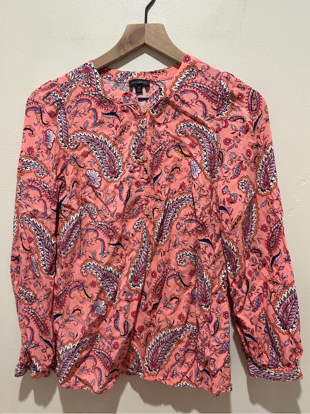 Talbots Band Collar Popover Dancing Paisley Pink Blouse Top - Women’s Size XS